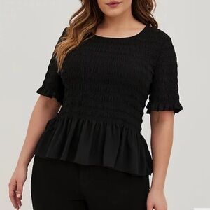 Torrid Black Chiffon Smocked Peplum Blouse